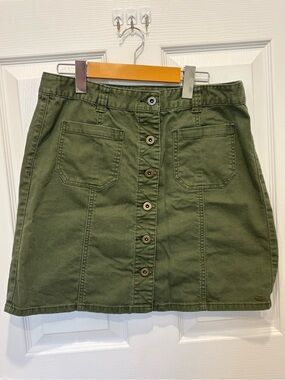 Tommy Hilfiger Olive Green Button-Front Mini Skirt #1070